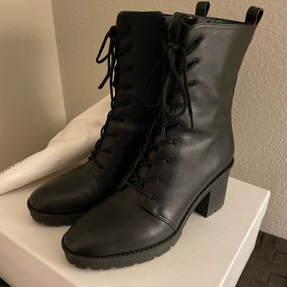 Vince water resistant black combat booties 8